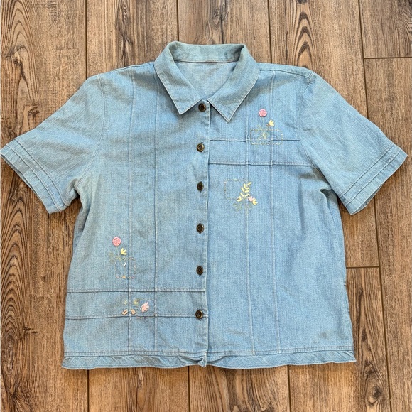 Vintage Koret City Blues embroidered denim button-down shirt Cottagecore - Picture 2 of 12